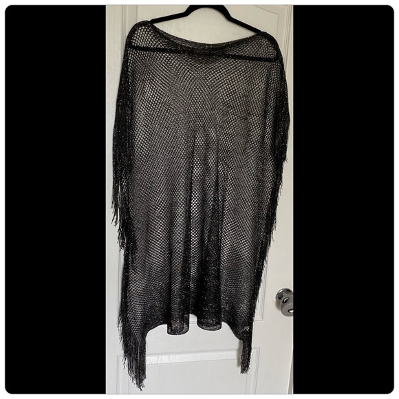 Black Open Weave Lurex Poncho - Picture 6 of 6